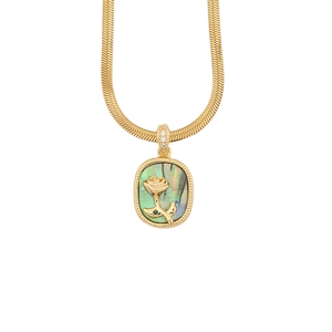 Golden butterfly necklace with abalone shell rose pendant on a sleek snake chain