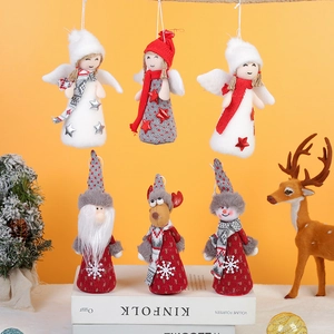 Ornements De Poupée En Peluche Suspendus De Noël Tissu Tricoté Ange Renne Père Noël Bonhomme De Neige Décorations D'Arbre Style Nordique