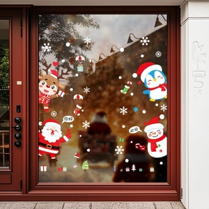 Christmas window static stickers featuring Santa, reindeer, and snowflakes for glass decoration