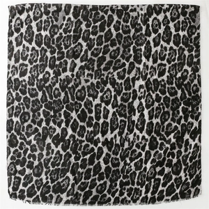 Classic black and grey leopard print cotton linen scarf with soft fringe edges