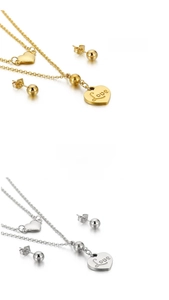 Détails du collier avec pendentif cœur et boucles d'oreilles gravés Love