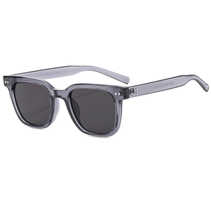 Fashionable round frame sunglasses in grey transparent finish with dark grey lenses