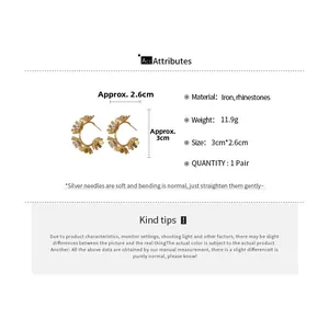 Detailed size and weight specs for vintage gold C-shaped crystal flower earrings