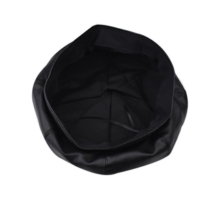 Classic black PU leather beret hat featuring a soft sheen and textured fabric lining