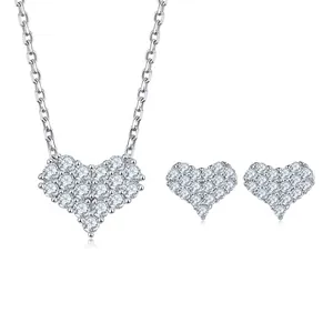 Exquisite 18K gold Moissanite heart jewelry set including pendant necklace and stud earrings