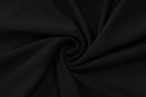 Close-up of black ribbed knit fabric showing soft texture and elastic drape detail