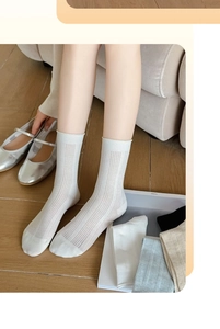 Detail of ribbed knit cotton socks in white and pastel colors for casual daily wear