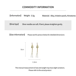 Detailed dimension guide for gourd flower earrings with pearls and rhinestones size 9x1.3cm