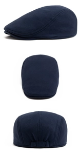 Vues détaillées d'un béret en tricot bleu marine avec élastique et coton doux et chaud