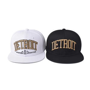 Casquettes de baseball classiques Detroit en coton brodé blanc et nero à visière plate.