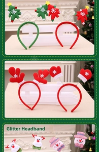Detail of Christmas headband set with sequins, reindeer antlers, and festive decor