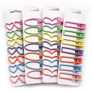 Set of colorful candy-colored geometric BB hair clips in matte finish on white cards