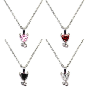 Heart Devil Pendant Necklace Copper Inlaid Cubic Zirconia Sweet Cool Punk Style Jewelry For Women