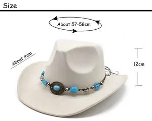 Size guide for western cowboy hat with turquoise band and beaded ethnic trim details