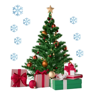 Detail of Christmas tree electrostatic stickers with gift boxes for window decoration