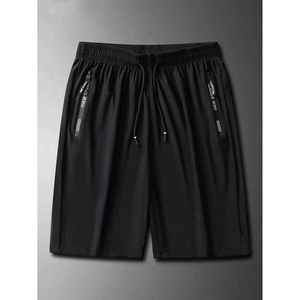 Men Sports Shorts Quick Drying Breathable Ice Satin Running Fitness Casual Loose Fit Polyester Drawstring Zipper Pockets