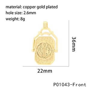 Detailed size specifications of the gold-plated Saint Benedict religious medal pendant