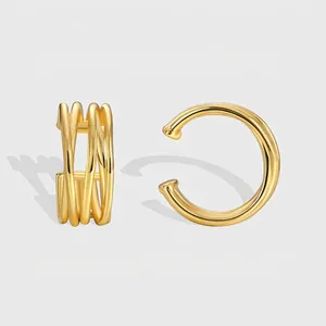 French Retro Gold Plated Copper Multi Layer Ear Cuff Non Pierced Earrings Fashion Minimalist Geometric Jewelry For Women