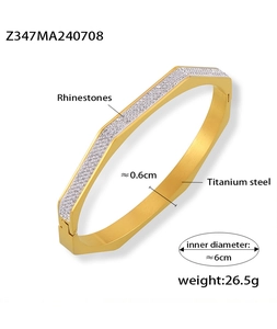Macro shot of gold-plated octagonal titanium steel bracelet with pavé rhinestones