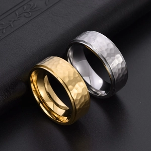 Titanium steel hammered texture wide rings in gold and silver finish for men