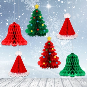 Christmas 3D Honeycomb Paper Hanging Decorations For Xmas Tree Bell Hat Festive Party Home Ornament New Year