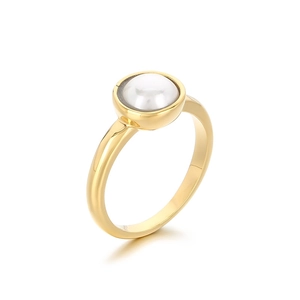 Vintage-Ring aus goldenem Edelstahl mit klassischer runder weißer Perle