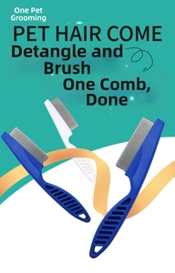 Macro detail of ergonomic pet flea comb handles and stainless steel fine-teeth set