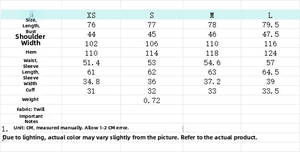 Detailed size chart for women's herringbone blazer showing XS to L measurements and weight