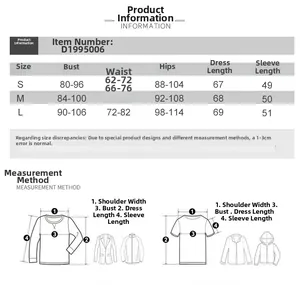 Tableau des tailles pour robe bustier à manches longues avec mesures S, M, L en cm