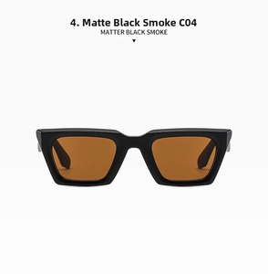 Detail view of matte black rectangular sunglasses with brown lenses and C04 color code