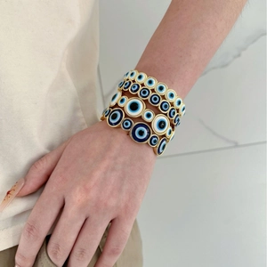 Handmade bohemian style gold-plated zinc alloy Evil Eye stacking bracelets set for women