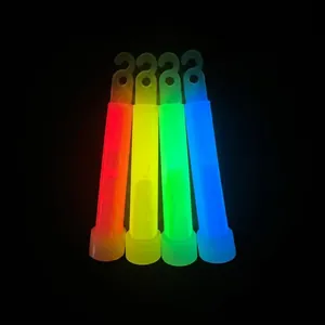 Set of four 4-inch glowing hexagonal glow sticks with hooks in red yellow green and blue