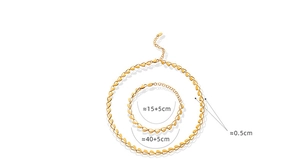 Detaillierte Maße des goldenen Herz-Schmucksets mit Längenangaben für Kette und Armband