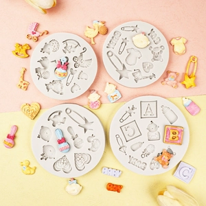 Baby themed silicone mold set for cake decorating with carriage and baby boy girl shapes