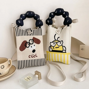 Piccola borsa a tracolla in maglia per cellulare con motivi di cane e ape stile INS