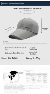 Guide des tailles pour casquette de baseball homme avec visière 9,5cm et mesures