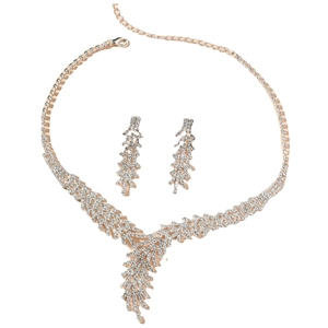 Parure de bijoux de mariage argentée élégante avec collier strass et boucles d'oreilles