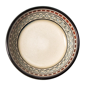 Ciotolina per salse in ceramica con centro crema e bordo geometrico marrone