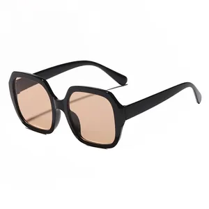 Classic oversized black polygon sunglasses with light brown lenses for a stylish look