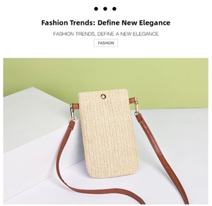 Detail of straw woven crossbody bag showing textured weave and gold magnetic snap button
