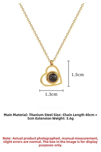 Detailed dimensions of titanium steel heart pendant necklace with 40+5cm gold chain