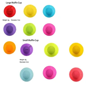 Colorful silicone muffin cups in small and large sizes for round cupcakes and desserts