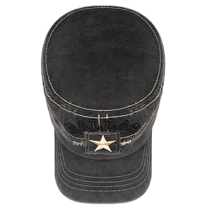 Casquette cadet en coton lavé noir avec broderie Dallas et écusson étoile dorée