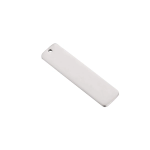 Polished silver stainless steel rectangular tag pendant for customizable keychains