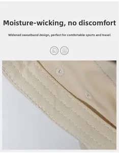 Detail of the widened sweatband and breathable cotton fabric inside the beige sun hat
