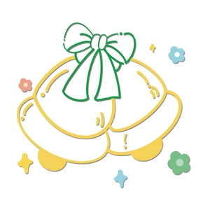 Christmas window sticker with yellow cartoon bells and green bow for festive decoration