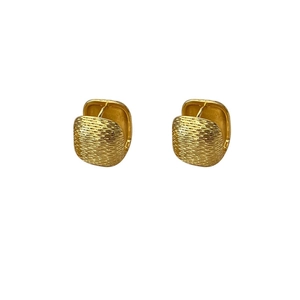 Irregular textured square gold earrings with woven pattern minimalist metal design
