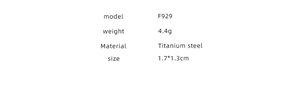 Specifications of F929 titanium steel C-shape earrings weighing 4.4g with size 1.7x1.3cm