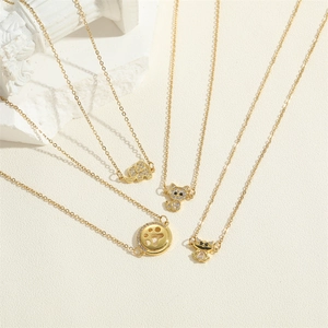 Elegant gold titanium steel animal pendant necklaces with cubic zirconia micro-pave charms