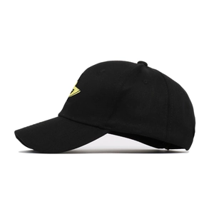 Black cotton baseball cap featuring side view with yellow lightning bolt embroidery